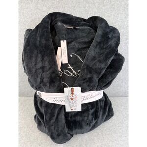 Victoria's Secret Plush Robe Embroidered Logo Black‎ XL/XXL NWT